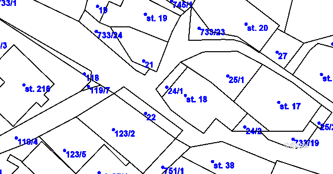 Parcela st. 24/1 v KÚ Rviště, Katastrální mapa