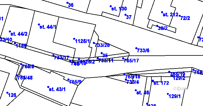 Parcela st. 35 v KÚ Rviště, Katastrální mapa