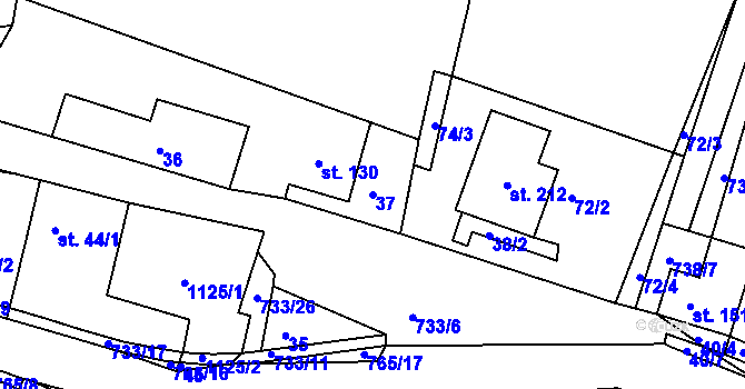 Parcela st. 37 v KÚ Rviště, Katastrální mapa