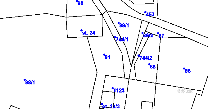 Parcela st. 91 v KÚ Rviště, Katastrální mapa