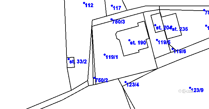Parcela st. 119/1 v KÚ Rviště, Katastrální mapa