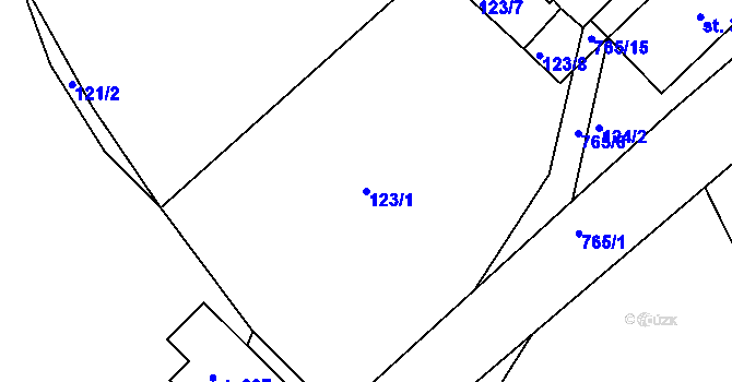 Parcela st. 123/1 v KÚ Rviště, Katastrální mapa