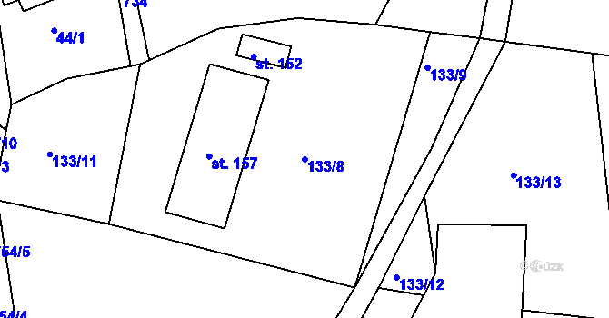 Parcela st. 133/8 v KÚ Rviště, Katastrální mapa