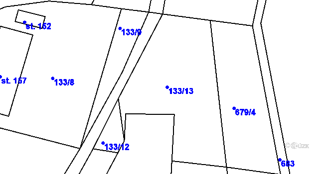 Parcela st. 133/13 v KÚ Rviště, Katastrální mapa