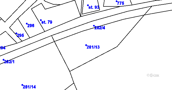 Parcela st. 281/13 v KÚ Rviště, Katastrální mapa