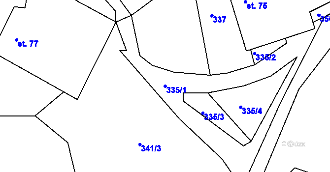 Parcela st. 335/1 v KÚ Rviště, Katastrální mapa