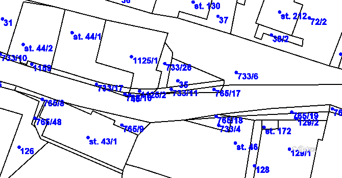 Parcela st. 733/11 v KÚ Rviště, Katastrální mapa