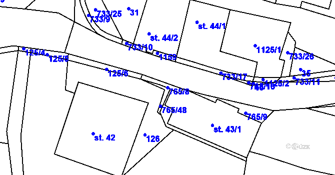 Parcela st. 765/8 v KÚ Rviště, Katastrální mapa