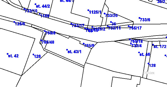 Parcela st. 765/9 v KÚ Rviště, Katastrální mapa