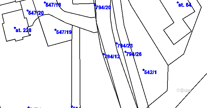 Parcela st. 794/12 v KÚ Rviště, Katastrální mapa
