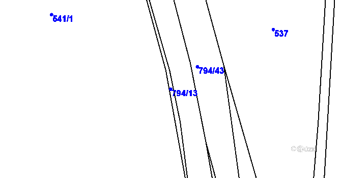 Parcela st. 794/13 v KÚ Rviště, Katastrální mapa