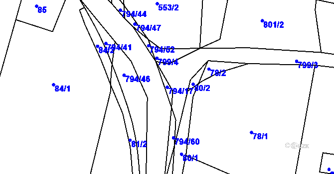 Parcela st. 794/17 v KÚ Rviště, Katastrální mapa