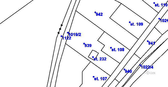 Parcela st. 939 v KÚ Rviště, Katastrální mapa