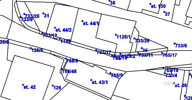 Parcela st. 733/17 v KÚ Rviště, Katastrální mapa