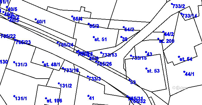 Parcela st. 733/13 v KÚ Rviště, Katastrální mapa