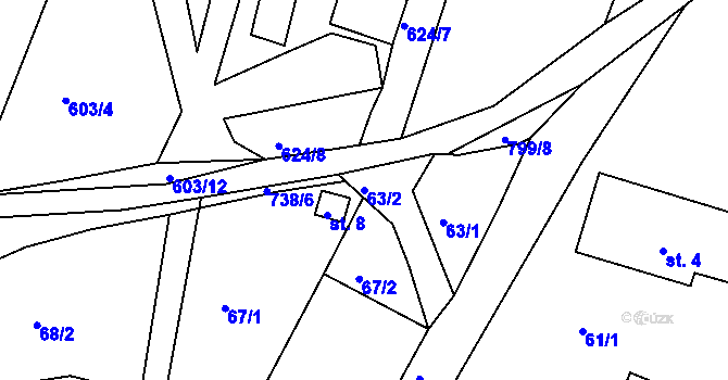 Parcela st. 63/2 v KÚ Rviště, Katastrální mapa
