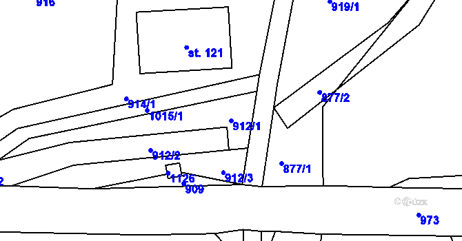 Parcela st. 912/1 v KÚ Rviště, Katastrální mapa