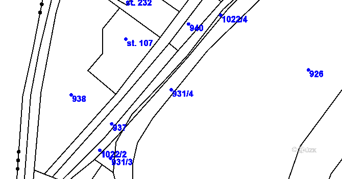 Parcela st. 931/4 v KÚ Rviště, Katastrální mapa