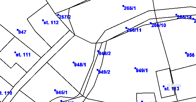 Parcela st. 948/2 v KÚ Rviště, Katastrální mapa