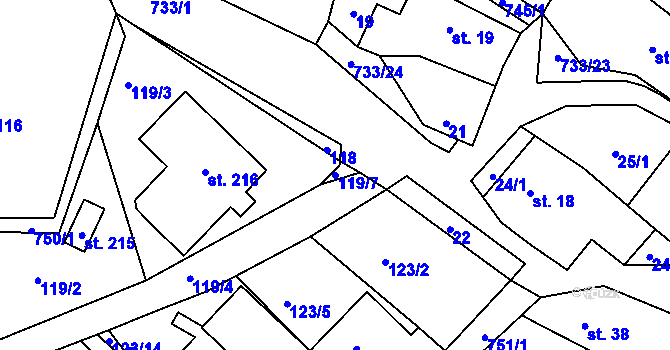 Parcela st. 119/7 v KÚ Rviště, Katastrální mapa
