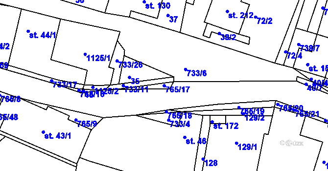 Parcela st. 765/17 v KÚ Rviště, Katastrální mapa