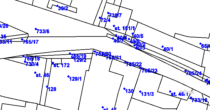 Parcela st. 765/21 v KÚ Rviště, Katastrální mapa