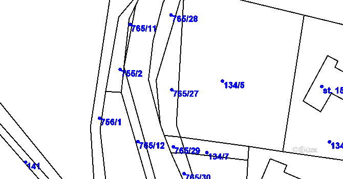 Parcela st. 765/27 v KÚ Rviště, Katastrální mapa