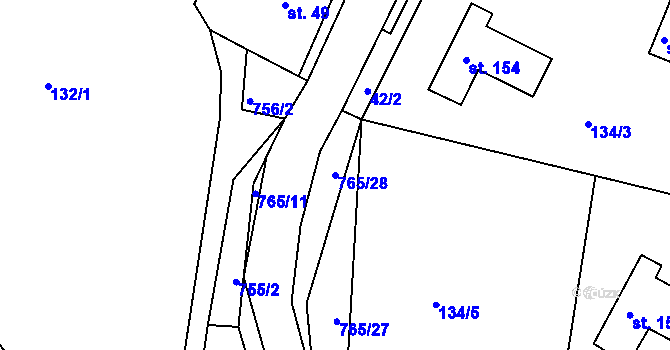 Parcela st. 765/28 v KÚ Rviště, Katastrální mapa