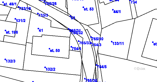 Parcela st. 765/33 v KÚ Rviště, Katastrální mapa