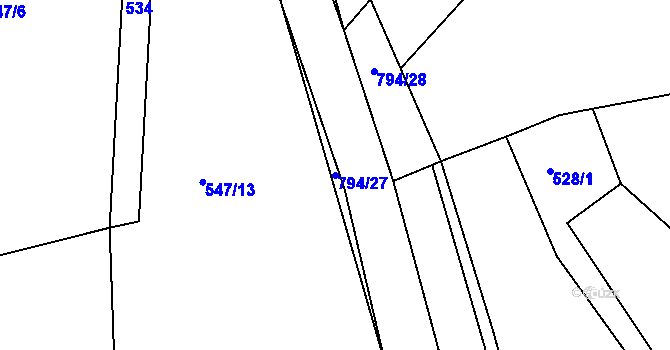Parcela st. 794/27 v KÚ Rviště, Katastrální mapa