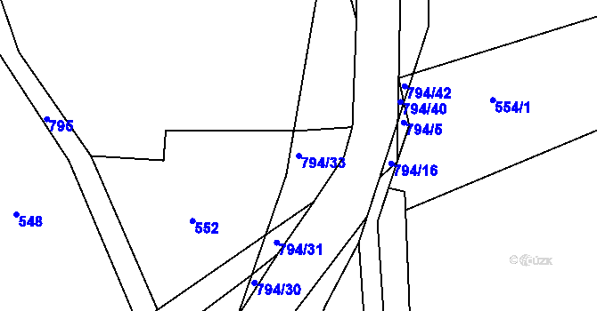 Parcela st. 794/33 v KÚ Rviště, Katastrální mapa