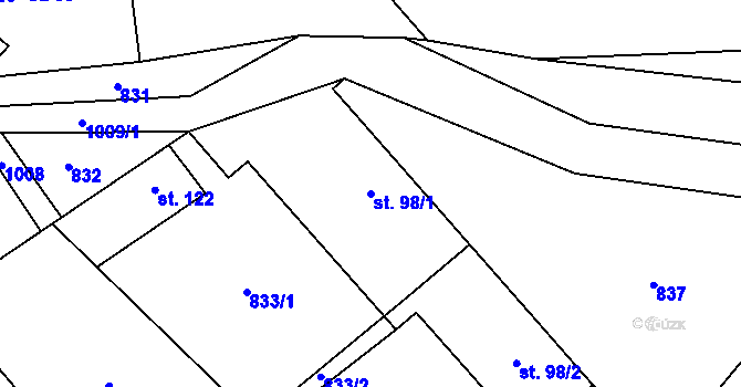Parcela st. 98/1 v KÚ Rviště, Katastrální mapa