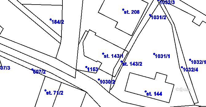 Parcela st. 143/1 v KÚ Rviště, Katastrální mapa