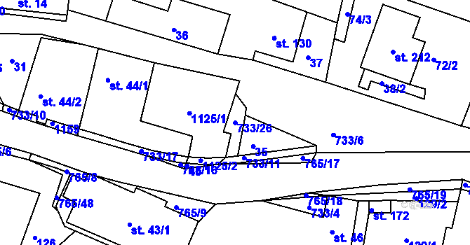 Parcela st. 733/26 v KÚ Rviště, Katastrální mapa