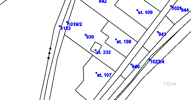 Parcela st. 232 v KÚ Rviště, Katastrální mapa