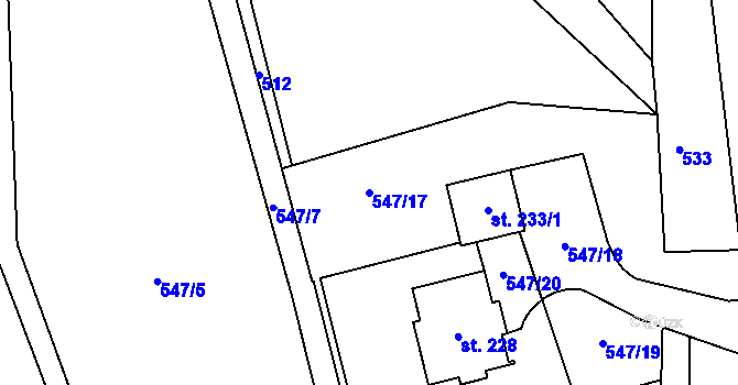 Parcela st. 547/17 v KÚ Rviště, Katastrální mapa