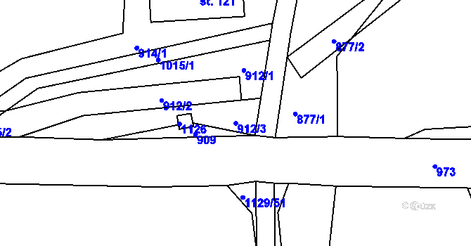 Parcela st. 912/3 v KÚ Rviště, Katastrální mapa