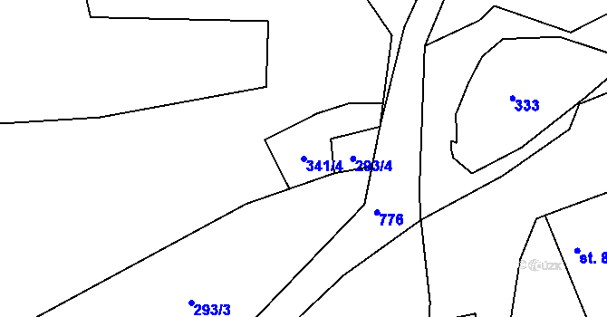 Parcela st. 341/4 v KÚ Rviště, Katastrální mapa
