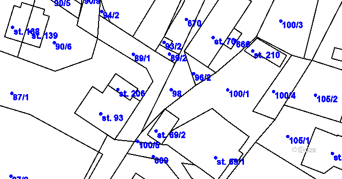 Parcela st. 98 v KÚ Říčky u Orlického Podhůří, Katastrální mapa