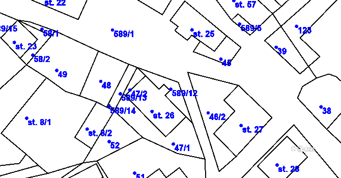 Parcela st. 589/12 v KÚ Říčky u Orlického Podhůří, Katastrální mapa