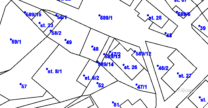Parcela st. 589/13 v KÚ Říčky u Orlického Podhůří, Katastrální mapa
