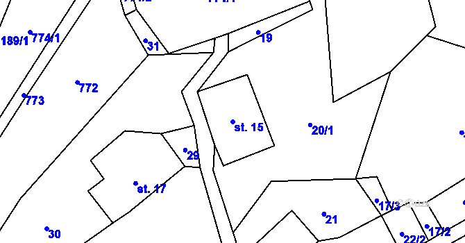 Parcela st. 15 v KÚ Orličky, Katastrální mapa