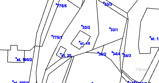 Parcela st. 19 v KÚ Orličky, Katastrální mapa