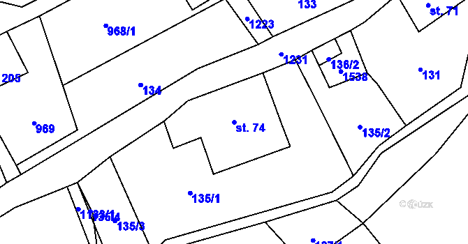 Parcela st. 74 v KÚ Orličky, Katastrální mapa