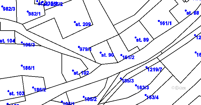 Parcela st. 90 v KÚ Orličky, Katastrální mapa
