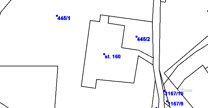 Parcela st. 160 v KÚ Orličky, Katastrální mapa