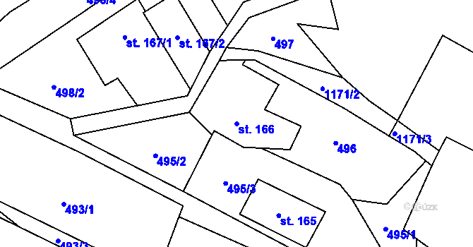 Parcela st. 166 v KÚ Orličky, Katastrální mapa