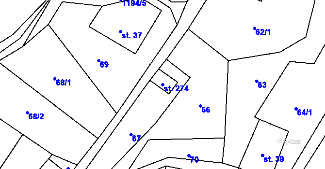 Parcela st. 274 v KÚ Orličky, Katastrální mapa