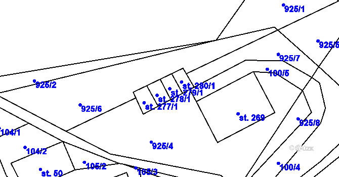 Parcela st. 279/1 v KÚ Orličky, Katastrální mapa