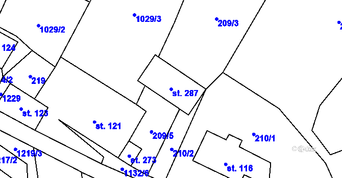 Parcela st. 287 v KÚ Orličky, Katastrální mapa